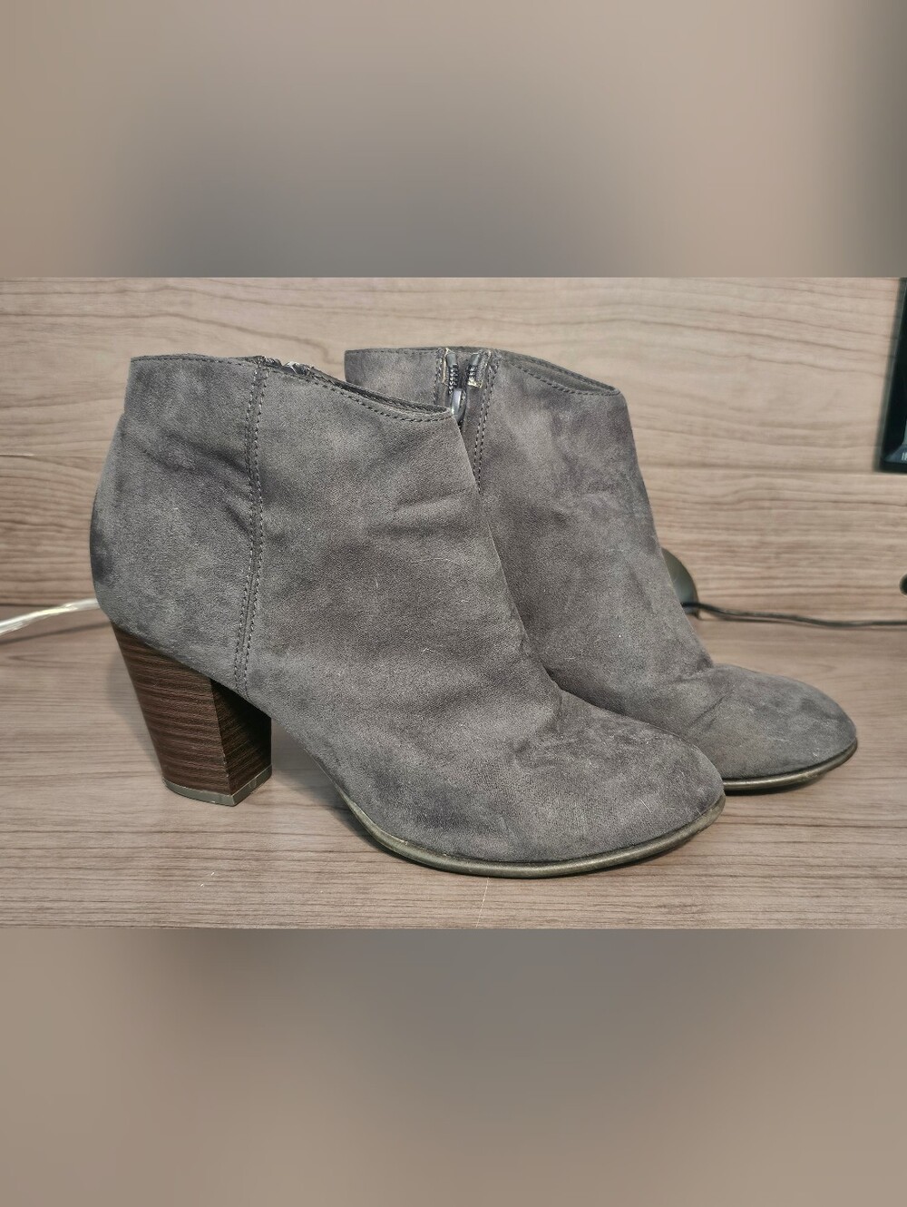 Women's Gray Suede Ankle Booties